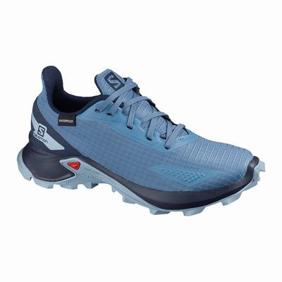 Salomon ALPHACROSS BLAST CLIMASALOMON™ WATERPROOF - Lasten Polkujuoksukengät - Sininen/Laivastonsini